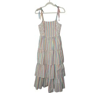 Draper James Taylor Tiered Midi Dress Rainbow Stripes Seersucker Size Small